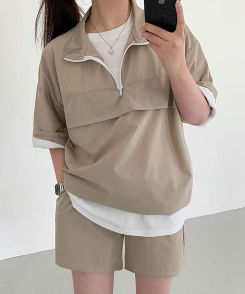 meJane(ミージェーン)の「ハーフジッププルオーバー × ショートパンツ セットアップ(セットアップ・レディース・ブラック/クリーム/グレー・FREE)」の12枚目の写真