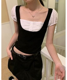 レイヤード風スクエアネックトップス