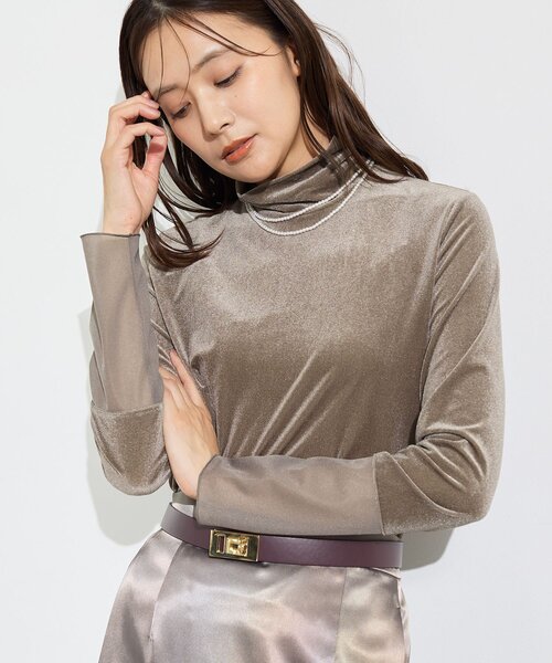 INDIVI(インディヴィ)の「【レイヤード/袖口シアー/日本製】ベロアジャージトップス(Tシャツ/カットソー・レディース・ブラック/ブラウン系/アイボリー・34/19/15 /13/05/38)」の3枚目の写真