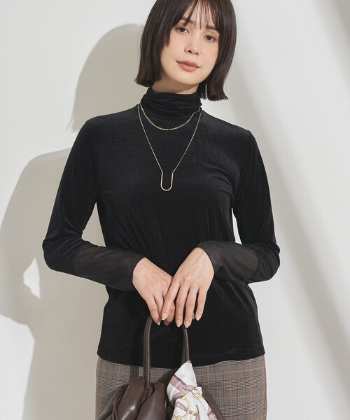 INDIVI(インディヴィ)の「【レイヤード/袖口シアー/日本製】ベロアジャージトップス(Tシャツ/カットソー・レディース・ブラック/ブラウン系/アイボリー・34/19/15 /13/05/38)」の2枚目の写真