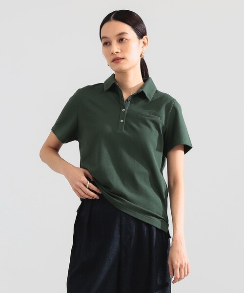 Demi-Luxe BEAMS（デミルクス ビームス）の「AK+1 / ハイゲージ 鹿の子 ハーフスリーブ ポロシャツ（Tシャツ/カットソー・レディース・チャコールグレー/ダークグリーン・ONE SIZE）」の2枚目の写真