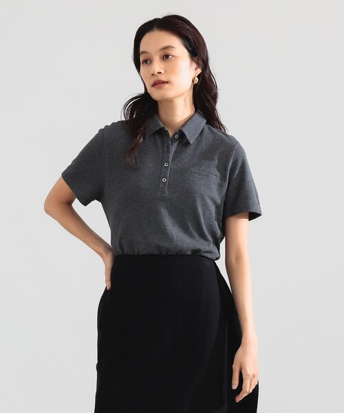 Demi-Luxe BEAMS（デミルクス ビームス）の「AK+1 / ハイゲージ 鹿の子 ハーフスリーブ ポロシャツ（Tシャツ/カットソー・レディース・チャコールグレー/ダークグリーン・ONE SIZE）」の6枚目の写真