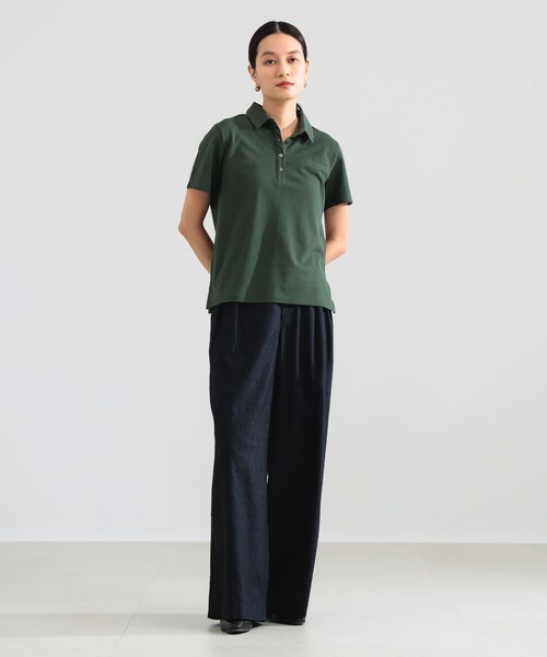 Demi-Luxe BEAMS（デミルクス ビームス）の「AK+1 / ハイゲージ 鹿の子 ハーフスリーブ ポロシャツ（Tシャツ/カットソー・レディース・チャコールグレー/ダークグリーン・ONE SIZE）」の7枚目の写真