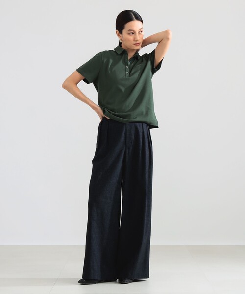 Demi-Luxe BEAMS（デミルクス ビームス）の「AK+1 / ハイゲージ 鹿の子 ハーフスリーブ ポロシャツ（Tシャツ/カットソー・レディース・チャコールグレー/ダークグリーン・ONE SIZE）」の9枚目の写真
