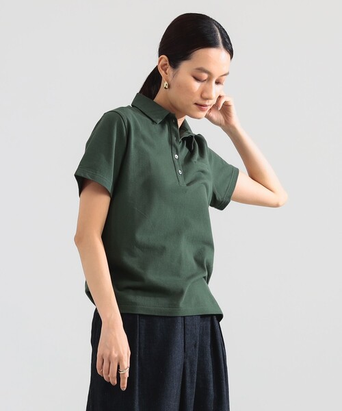 Demi-Luxe BEAMS（デミルクス ビームス）の「AK+1 / ハイゲージ 鹿の子 ハーフスリーブ ポロシャツ（Tシャツ/カットソー・レディース・チャコールグレー/ダークグリーン・ONE SIZE）」の10枚目の写真