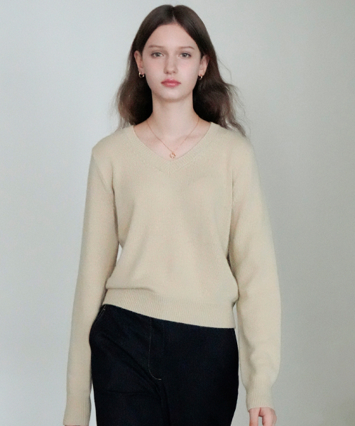 Wool V-neck Knit (Beige)（ニット/セーター）｜VLETI（ブレッティ）の