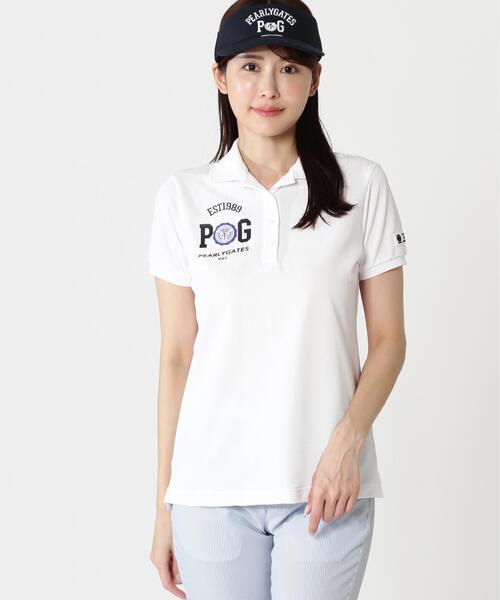 PEARLY GATES(パーリーゲイツ)の「【PEARLY GATES】Peサッカー半袖ポロシャツ(ポロシャツ・レディース・ホワイト/ネイビー・LARGE/MEDIUM)」の1枚目の写真