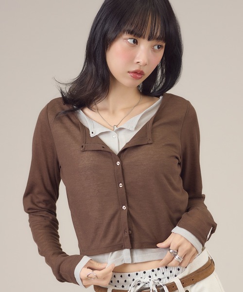 apres jour mignon(アプレジュールミニョン)の「レイヤードシアーカーデ(カーディガン/ボレロ・レディース・ダークブラウン/グレー/ブラウン系その他/グリーン/ブルー・LARGE/フリー)」の10枚目の写真