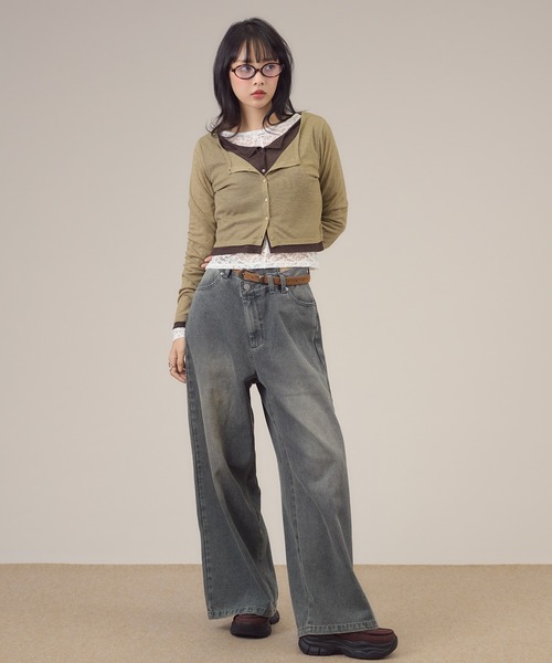 apres jour mignon(アプレジュールミニョン)の「レイヤードシアーカーデ(カーディガン/ボレロ・レディース・ダークブラウン/グレー/ブラウン系その他/グリーン/ブルー・LARGE/フリー)」の13枚目の写真