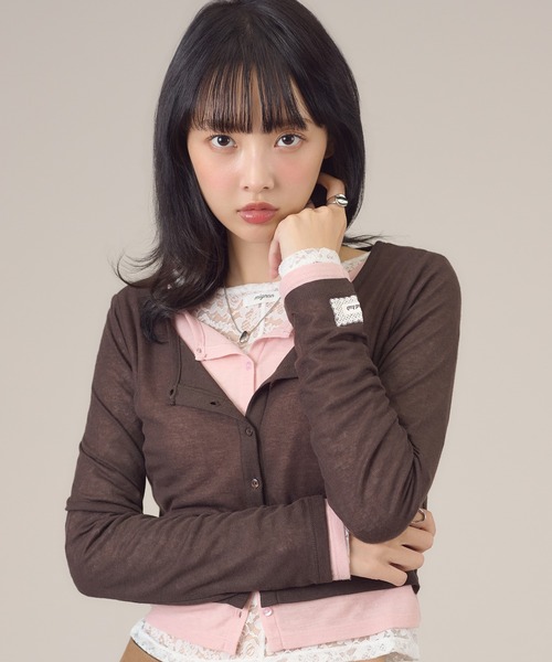 apres jour mignon(アプレジュールミニョン)の「レイヤードシアーカーデ(カーディガン/ボレロ・レディース・ダークブラウン/グレー/ブラウン系その他/グリーン/ブルー・LARGE/フリー)」の18枚目の写真