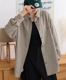 アソートチェック オーバーサイズ レギュラーカラー長袖シャツ＜UVカット・静電気防止・マシンウォッシャブル＞