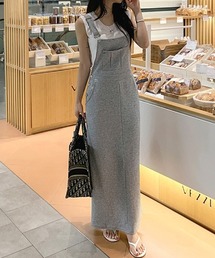 ラフにキレイ見え サロペットワンピース サロペット スカート ロング ワンピース ノースリーブ タイト ジャンパースカート ロングワンピース 春服 夏服 秋服