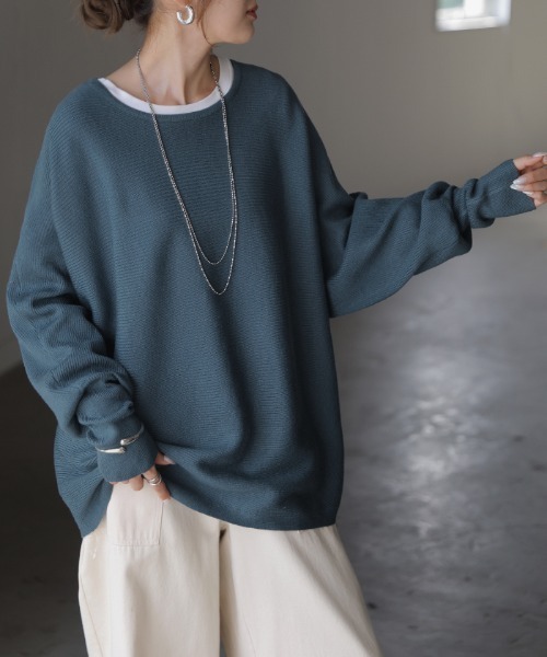 HUG.U(ハグユー)の「ほどゆるドルマンニット(ニット/セーター・レディース・ブルー/グリーン/グレー/ブラウン/ブラック/アイボリー・FREE)」の6枚目の写真