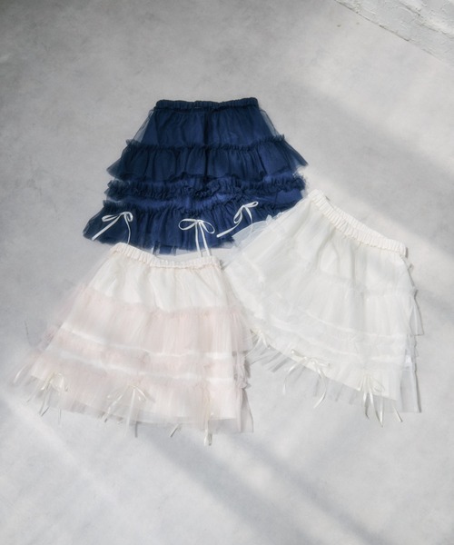 kutir（クティール）の「【クティールとレトロ】チュールリボンミニスカート（スカート・レディース・ネイビー/オフホワイト/ピンク・FREE）」の5枚目の写真