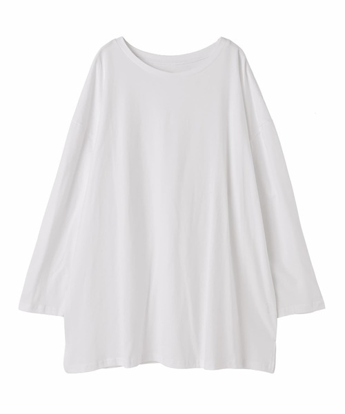 STYLE DELI(スタイルデリ)の「【DELI by】 抜け感サイドスリットロングプルオーバー(Tシャツ/カットソー・レディース・ホワイト/ブラック・M)」の6枚目の写真