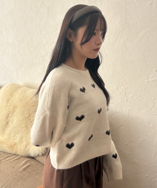 WEGO(ウィゴー)の「WEGO/【26年秋冬新作】ハートパターンニット(ニット/セーター・レディース・グレー/アイボリー・FREE)」の11枚目の写真