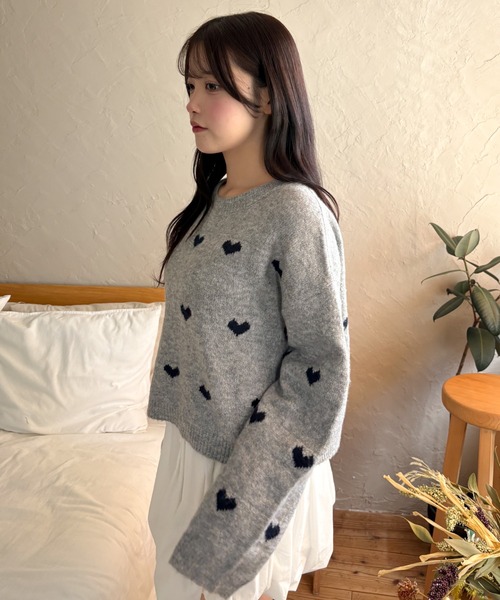 WEGO(ウィゴー)の「WEGO/【26年秋冬新作】ハートパターンニット(ニット/セーター・レディース・グレー/アイボリー・FREE)」の14枚目の写真