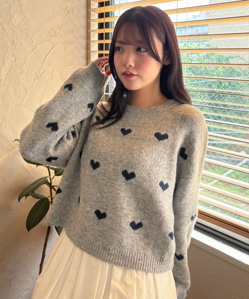 WEGO(ウィゴー)の「WEGO/【26年秋冬新作】ハートパターンニット(ニット/セーター・レディース・グレー/アイボリー・FREE)」の15枚目の写真