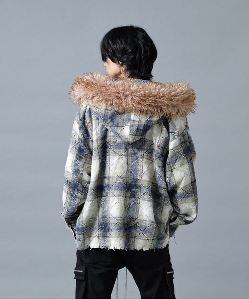DANKE SCHON(ダンケシェーン)の「DankeSchon/ダンケシェーン/DAMEGE CHECK HOOD FUR SHIRTS(シャツ/ブラウス・メンズ・レッド/イエロー/サックスブルー・L/M)」の6枚目の写真