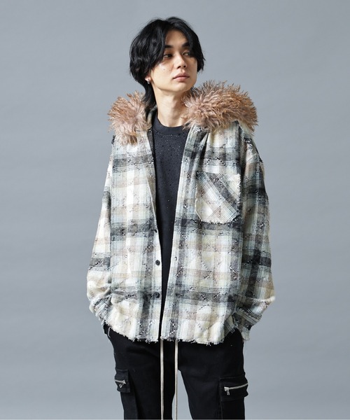 DANKE SCHON(ダンケシェーン)の「DankeSchon/ダンケシェーン/DAMEGE CHECK HOOD FUR SHIRTS(シャツ/ブラウス・メンズ・レッド/イエロー/サックスブルー・L/M)」の8枚目の写真