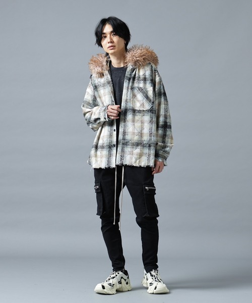 DANKE SCHON(ダンケシェーン)の「DankeSchon/ダンケシェーン/DAMEGE CHECK HOOD FUR SHIRTS(シャツ/ブラウス・メンズ・レッド/イエロー/サックスブルー・L/M)」の11枚目の写真