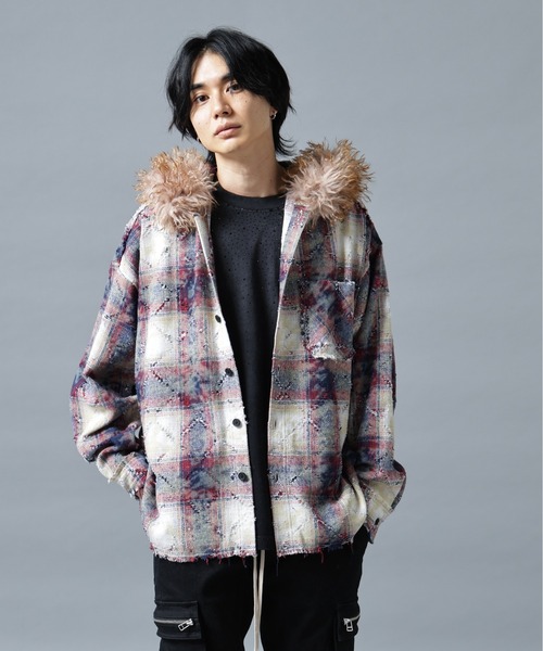 DANKE SCHON(ダンケシェーン)の「DankeSchon/ダンケシェーン/DAMEGE CHECK HOOD FUR SHIRTS(シャツ/ブラウス・メンズ・レッド/イエロー/サックスブルー・L/M)」の12枚目の写真