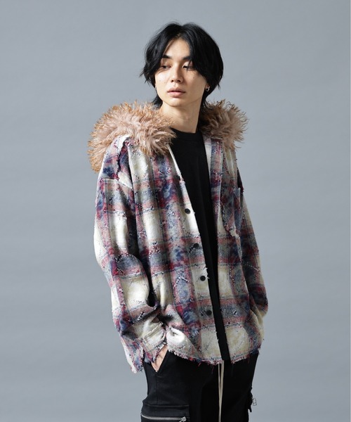 DANKE SCHON(ダンケシェーン)の「DankeSchon/ダンケシェーン/DAMEGE CHECK HOOD FUR SHIRTS(シャツ/ブラウス・メンズ・レッド/イエロー/サックスブルー・L/M)」の13枚目の写真