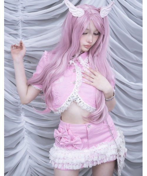 AVENCHUMU(アバンチュウム)の「Lace frill ribbon denim skirt(デニムスカート・レディース・ブラック/ホワイト/ピンク・FREE/XS)」の14枚目の写真