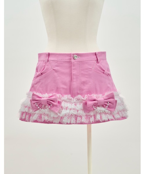 AVENCHUMU(アバンチュウム)の「Lace frill ribbon denim skirt(デニムスカート・レディース・ブラック/ホワイト/ピンク・FREE/XS)」の15枚目の写真