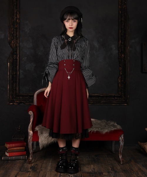 axes femme(アクシーズファム)の「クロス×ハイウエストスカート(スカート・レディース・ワイン/パープル/ブラック・FREE)」の3枚目の写真