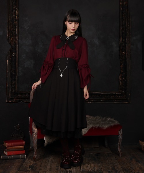 axes femme(アクシーズファム)の「クロス×ハイウエストスカート(スカート・レディース・ワイン/パープル/ブラック・FREE)」の2枚目の写真