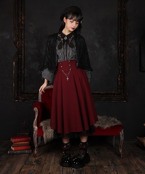 axes femme(アクシーズファム)の「クロス×ハイウエストスカート(スカート・レディース・ワイン/パープル/ブラック・FREE)」の6枚目の写真