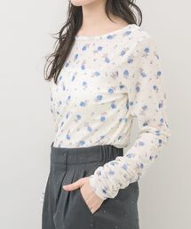 袖シャーリングベロアカットソー