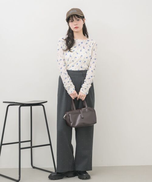 RETRO GIRL（レトロガール）の「袖シャーリングベロアカットソー（Tシャツ/カットソー・レディース・ベージュ/グリーン/ホワイト系その他・FREE）」の7枚目の写真