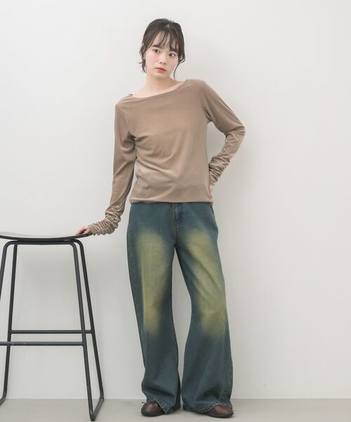 RETRO GIRL（レトロガール）の「袖シャーリングベロアカットソー（Tシャツ/カットソー・レディース・ベージュ/グリーン/ホワイト系その他・FREE）」の16枚目の写真