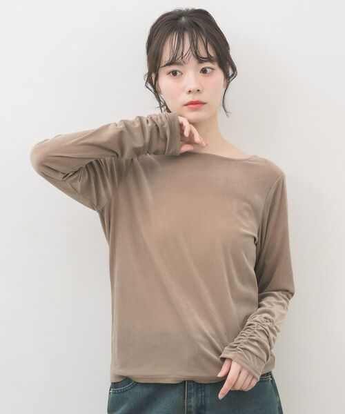 RETRO GIRL（レトロガール）の「袖シャーリングベロアカットソー（Tシャツ/カットソー・レディース・ベージュ/グリーン/ホワイト系その他・FREE）」の17枚目の写真
