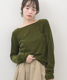 袖シャーリングベロアカットソー