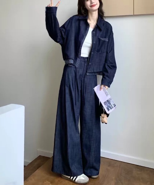 FAVORITO(ファヴォリート)の「デニムトップスパンツセットアップ(セットアップ・レディース・ブルー・S/M/L/XL)」の7枚目の写真