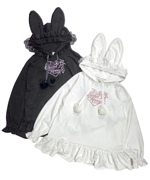 Secret Honey(シークレットハニー)の「うさみみパーカーワンピース(Tシャツ/カットソー・レディース・ブラック/オフホワイト・FREE)」の6枚目の写真