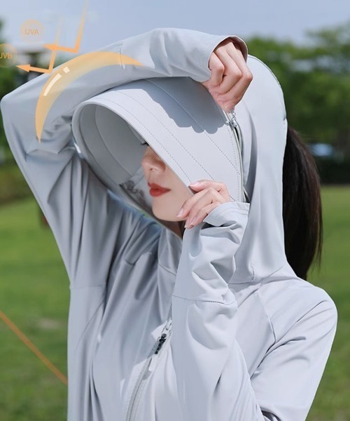 shoppinggo(ショッピングゴー)の「ラッシュガード UVパーカー UVカット サマーカーディガン レディース 夏カーディガン(カーディガン/ボレロ・レディース・グレー・FREE)」の6枚目の写真