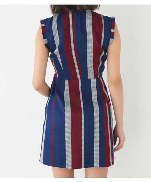 SLY（スライ）の「DESERT STRIPE WRAP OP（ワンピース・レディース・ネイビー/オフホワイト・1/2）」の14枚目の写真