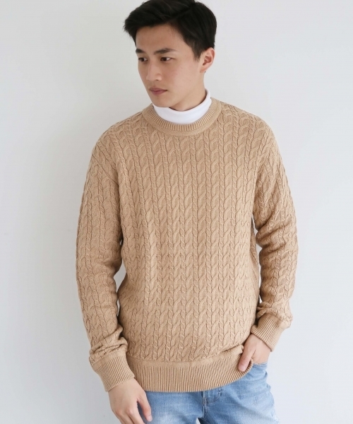 GLOBAL WORK（グローバルワーク）の「【洗えるニット】７ゲージケーブルニットプルオーバー/719598（ニット/セーター・メンズ・カーキ/ブラック/ネイビー/ベージュ/ホワイト/ワインレッド/グレー・SMALL/MEDIUM/LARGE/X-LARGE）」の4枚目の写真