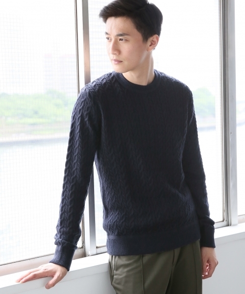 GLOBAL WORK（グローバルワーク）の「【洗えるニット】７ゲージケーブルニットプルオーバー/719598（ニット/セーター・メンズ・カーキ/ブラック/ネイビー/ベージュ/ホワイト/ワインレッド/グレー・SMALL/MEDIUM/LARGE/X-LARGE）」の6枚目の写真