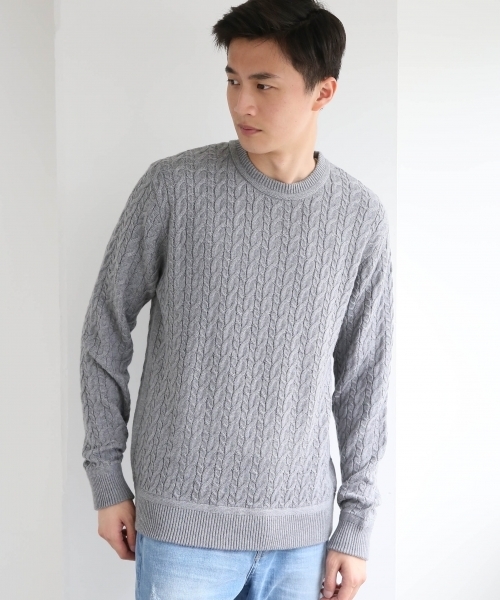GLOBAL WORK（グローバルワーク）の「【洗えるニット】７ゲージケーブルニットプルオーバー/719598（ニット/セーター・メンズ・カーキ/ブラック/ネイビー/ベージュ/ホワイト/ワインレッド/グレー・SMALL/MEDIUM/LARGE/X-LARGE）」の3枚目の写真