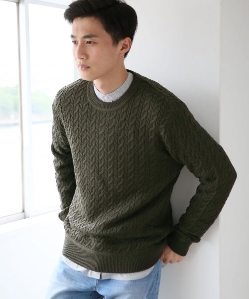 GLOBAL WORK（グローバルワーク）の「【洗えるニット】７ゲージケーブルニットプルオーバー/719598（ニット/セーター・メンズ・カーキ/ブラック/ネイビー/ベージュ/ホワイト/ワインレッド/グレー・SMALL/MEDIUM/LARGE/X-LARGE）」の5枚目の写真