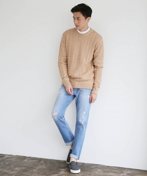 GLOBAL WORK（グローバルワーク）の「【洗えるニット】７ゲージケーブルニットプルオーバー/719598（ニット/セーター・メンズ・カーキ/ブラック/ネイビー/ベージュ/ホワイト/ワインレッド/グレー・SMALL/MEDIUM/LARGE/X-LARGE）」の9枚目の写真