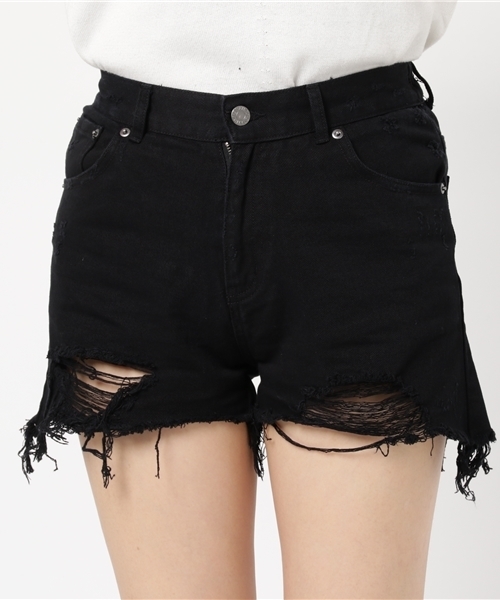 PUNYUS（プニュズ）の「クラッシュデニムショーパン（デニムパンツ・レディース・ライトインディゴブルー/インディゴブルー/ブラック・4/3/2/1）」の10枚目の写真