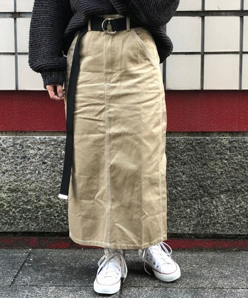 tiptop(ティップトップ)の「ベルト付ペインタータイトスカート(スカート・レディース・グレー/グレイッシュベージュ/ブルー/ブラック/ベージュ/ネイビー・FREE)」の1枚目の写真