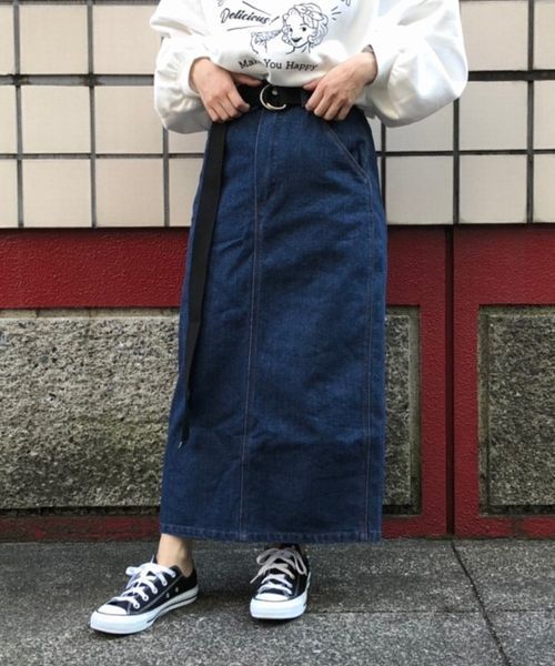 tiptop(ティップトップ)の「ベルト付ペインタータイトスカート(スカート・レディース・グレー/グレイッシュベージュ/ブルー/ブラック/ベージュ/ネイビー・FREE)」の5枚目の写真