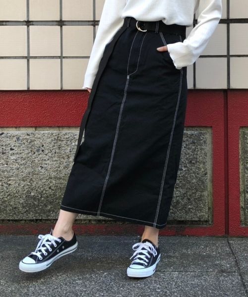 tiptop(ティップトップ)の「ベルト付ペインタータイトスカート(スカート・レディース・グレー/グレイッシュベージュ/ブルー/ブラック/ベージュ/ネイビー・FREE)」の2枚目の写真